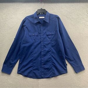 Calvin Klein Slim Fit Button Up Shirt Men's Size L Long Sleeve Navy Blue Casual